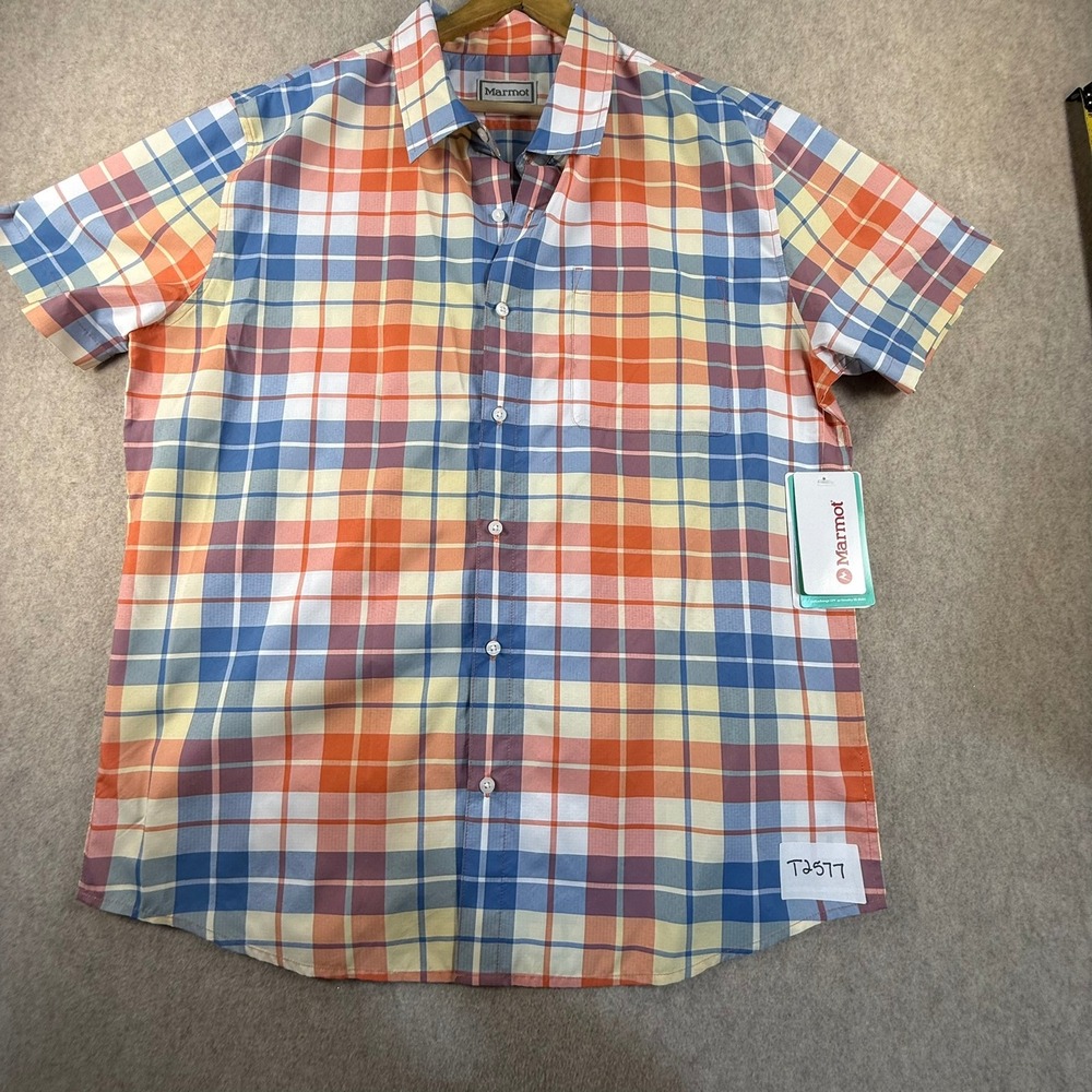 NWT Marmot Mens XL AirExchange UPF 40 Novelty SS Shirt Multi Color Plaid Ripstop